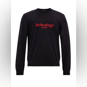 Balenciaga blue Crewneck Sweater with Red Logo